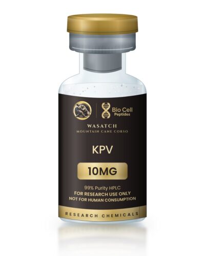 KPV 10MG research vial, Bio Cell Peptides and Wasatch Mountain Cane Corso label